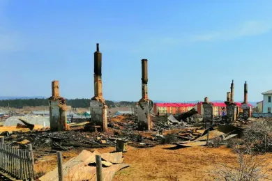 Пожар в селе Красногорск на Сахалине